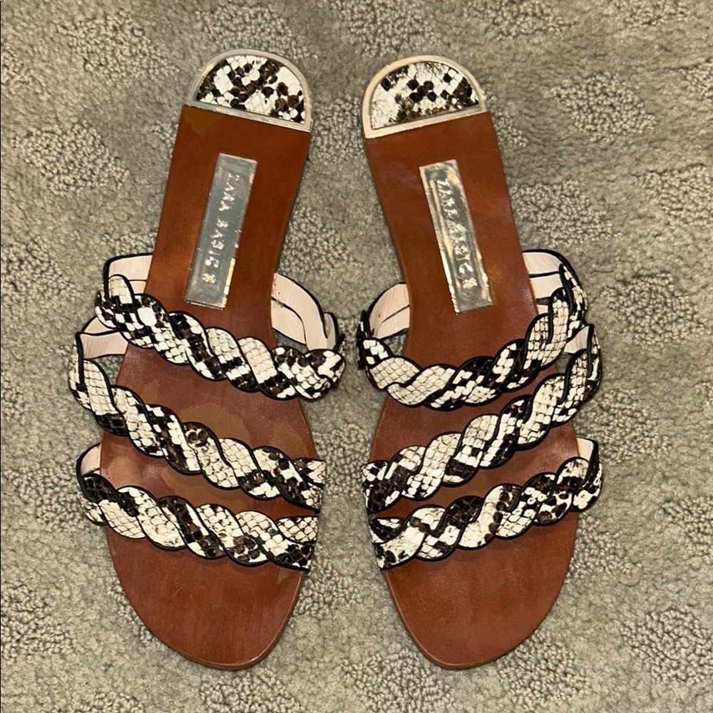 Zara Brown and Cream Sandals with Braided Design